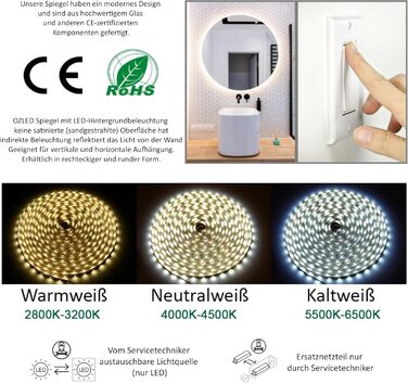 Круглий дзеркало Ramix з LED підсвічуванням, настінний, для ванної кімнати, 50 см, тепле біле світло