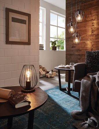 Настільна лампа EGLO Newtown: вінтажна модель з металу, чорного кольору, з вимикачем, цоколь E27 (без лампочки)