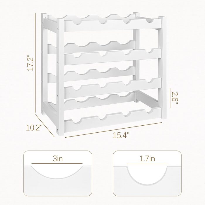 Стелаж для вина VASMIA з бамбука, 3-ярусний, на 12 пляшок, для кухні та підсобки, білий