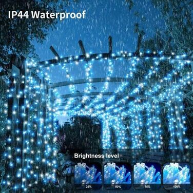 Гірлянда святкова 100 метрів, вологостійка, для дому та саду, з пультом та таймером, 8 режимів, біла/блакитно-біла