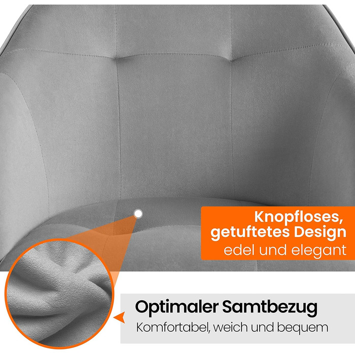 Крісло Yaheetech для дому та офісу, крісло для макіяжу, регульоване по висоті, поворотне, оксамитове, для робочого кабінету, спальні, дихаюче, на коліщатках, до 136 кг, сірий колір