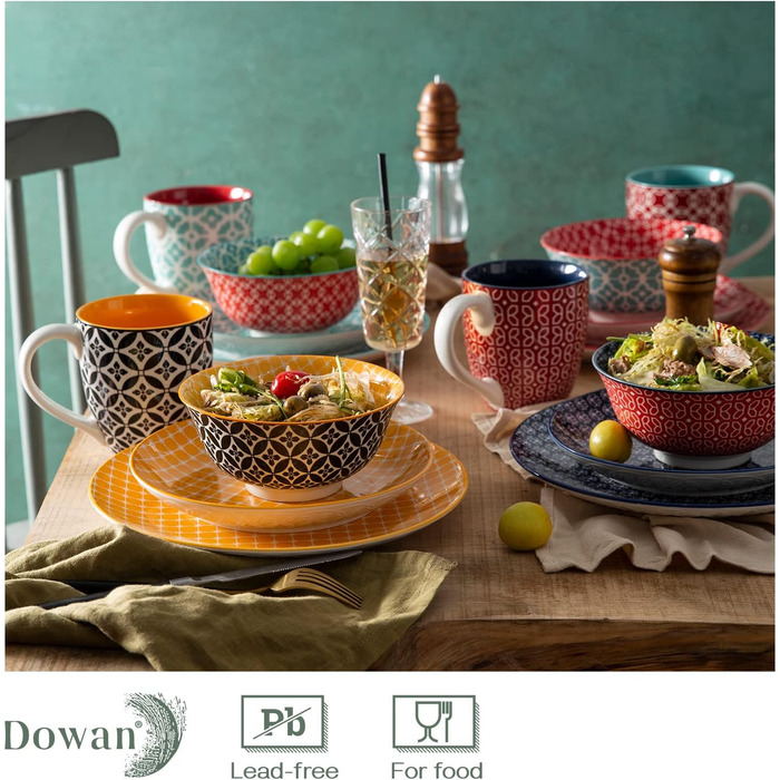 Набір керамічного посуду на 4 особи, 16 предметів, різнокольоровий яскравий Joy Dowan
