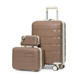 Набір валіз Joyway 3 в 1 з жорстким корпусом, 4 колеса, TSA-замок, косметичка та сумка, коричнево-білий, ручна поклажа