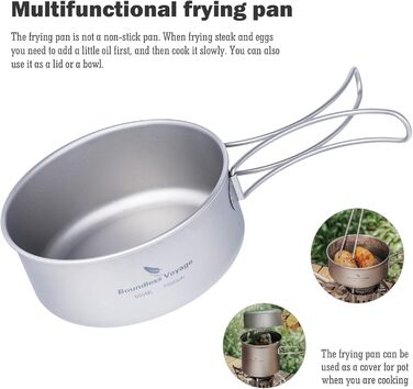 Набір посуду iBasingo з титану (2 шт.): каструля 1000мл, сковорода 500мл для кемпінгу та відпочинку на природі