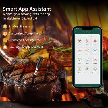 Бездротовий термометр Mcbazel Smart Meat Thermometer з радіусом дії 45 м, Таймер/сигнал тривоги, підтримує віддалений моніторинг/додаток, термометр для варіння/гриля/запікання