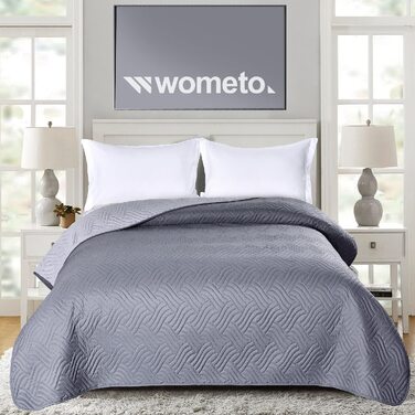 Покривало wometo 220x240 см oekotex з мікрофібри чохол сірий світло-сірий ватин стьобаний поворотний дизайн XXL диван диван ліжко покривало