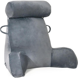 Подушка для читання MINGPINHUIUS XL для ліжка та дивана з знімною подушкою для шиї, ідеальна для дорослих, з піною з пам'яті для комфортного читання, роботи, ігор, перегляду телевізора та відпочинку (Сірий)