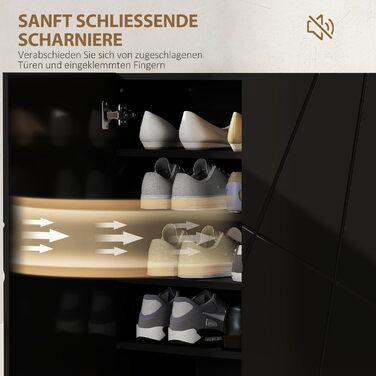 Шафа для взуття HOMCOM з 2 дверцятами, 3 регульовані полиці, на 15-20 пар, чорна, 72 x 31,5 x 95 см