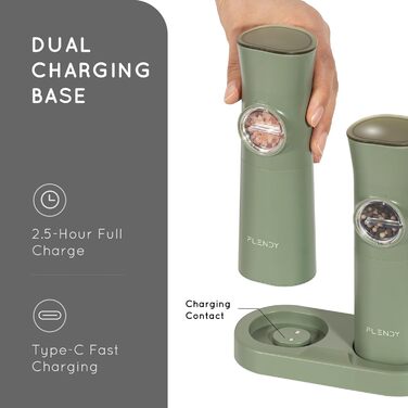 Електричні мельниці для солі та перцю Flendy, 2 шт. з USB-C зарядкою, для сухих спецій (чебрець)