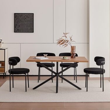 Сучасний прямокутний стіл з МДФ-плитою та чорними металевими ніжками, для вітальні або кухні, 140x78x77 см, темний дуб, структура темного дуба