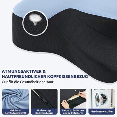 Подушка для шиї DONAMA, подушка для сну з піною з пам'яті, для тих, хто спить на боці, спині та животі, блакитна+чорна, 66×37×13 см