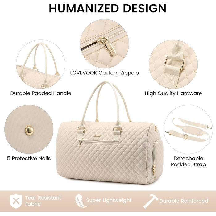 Спортивна сумка OVEVOOK для подорожей, жіноча, Weekender, для вихідних, дорожня сумка, сумка для дитини з косметичкою, відділення для взуття та мокрого одягу, водонепроникна, ручна поклажа для авіаперельотів, чорна (L, Beige 3er Set)