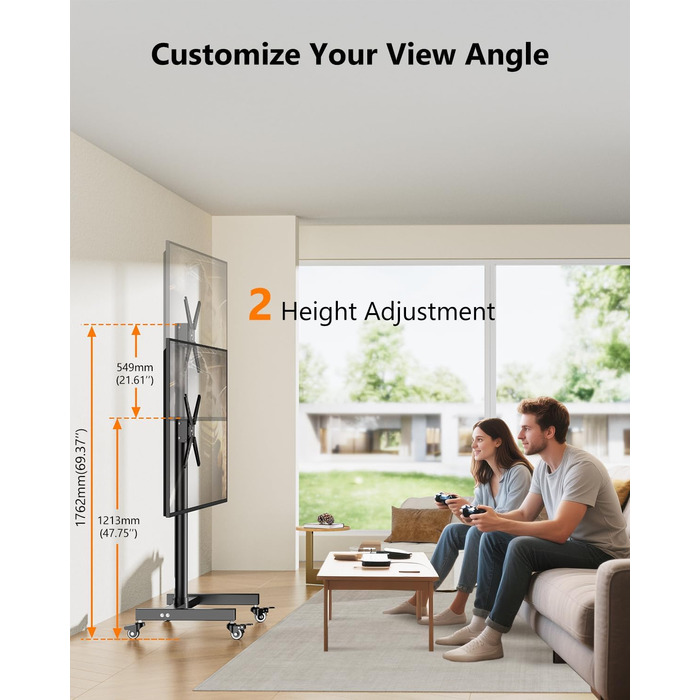 Підставка для телевізора на коліщатках для 17-50 дюймів, поворот 180°, регулювання висоти, VESA 300x300 мм, до 30 кг