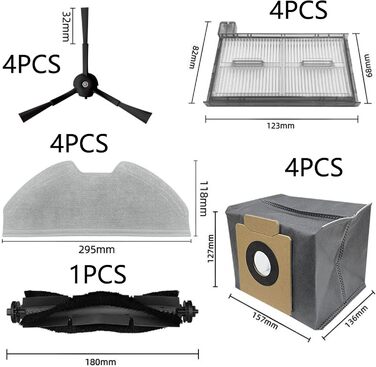 Набір аксесуарів Waremax 17 шт. для робота-пилососа eufy X8 Pro, 1 роликова щітка, 4 бічні щітки, 4 фільтри, що миються, 4 серветки, 4 мішки для пилу, запасні частини Аксесуари для eufy X8 Pro