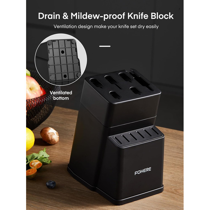 Набір ножів FOHERE 13 предметів з точилкою. Набір кухонних ножів з нержавіючої сталі з підставкою та інтегрованою точилкою (чорний)