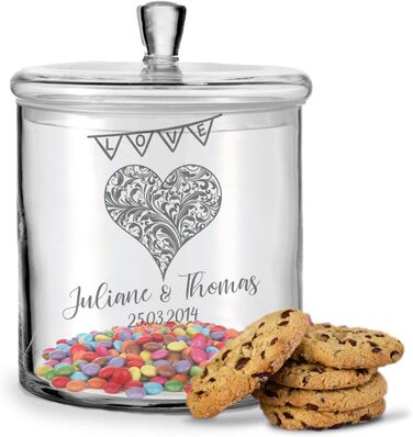 Леонардо гравірувальна банка з гравіруванням Банка для печива банка для цукерок з кришкою Персоналізована коробка для зберігання з ім'ям і датою-подарунок для пар, на весілля в якості грошового подарунка Колір (серце)