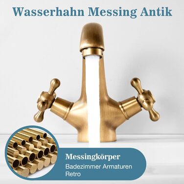 Змішувач для ванної кімнати з міді, ретро стиль, 2-вентильний, G3/8, для мийки, антична мідь