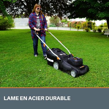 WORX WG737E акумуляторний газонокосарка Nitro 40V (2x20V) з безщітковим мотором - ширина зрізу 37 см, 6 рівнів висоти (20-70 мм), 40л травозбірник, 2x4Ah акумулятори та подвійний зарядний пристрій (запасний ніж 51 см)
