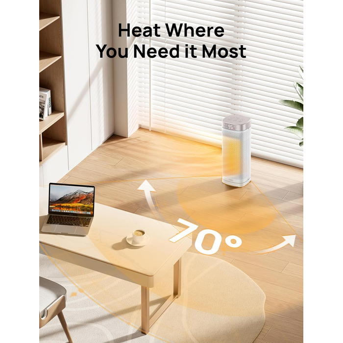 Електричний обігрівач Dreo 16 дюймів з термостатом, 70° обертання, дистанційне керування, захист від перекидання та перегріву, тихий керамічний вентилятор для дому