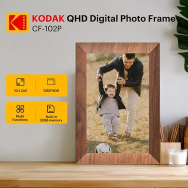 Цифровий фоторамка Kodak 10.1 дюйми з Wi-Fi, HD IPS-сенсорний екран, 32 ГБ пам'яті, автоматичне обертання фото, віддалене перегляд фото/відео через додаток