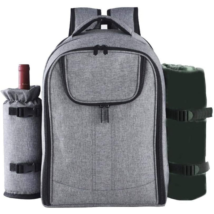 Набір для пікніка на 4 особи з ізольованим холодильним відділенням, сірий. Багатофункціональний рюкзак для пікніка, кемпінгу та відпочинку на природі.