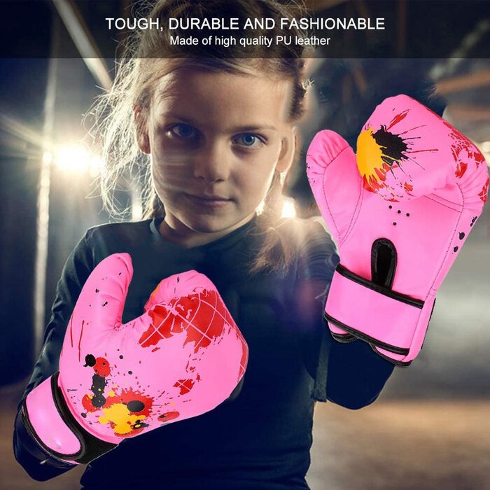 Дитячі боксерські рукавички зі штучної шкіри, дихаючі боксерські рукавички для дітей від 2 до 11 років, тренувальні боксерські рукавички, використовувані для боксу, Муай Тай, бойові рукавички червоного кольору