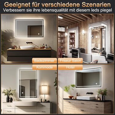 Дзеркало для ванної кімнати зі світлодіодним підсвічуванням 50x70 см, з сенсорним вимикачем, срібне