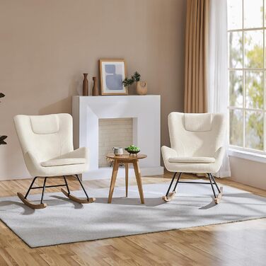 Крісло-гойдалка Yaheetech з відкидною спинкою, м'яке, до 136 кг, для вітальні/спальні/балкону, бежеве