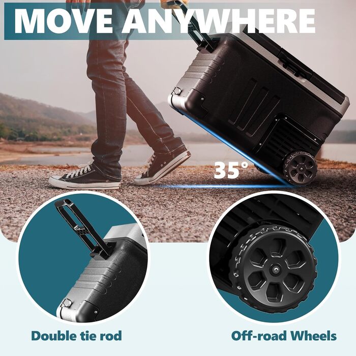 Автохолодильник EUHOMY 35L з Wi-Fi та компресором: 12/24V, 220-240V, -20℃~20℃, з колесами та кошиками для подорожей та кемпінгу (Чорний)