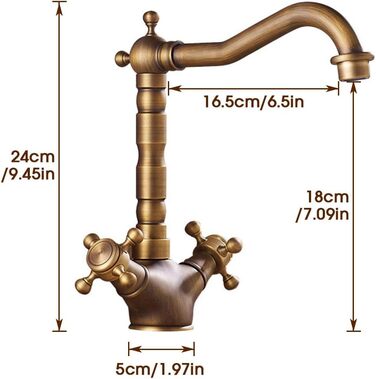 Антикварний мідний поворотний змішувач на 360, Подвійний латунний змішувач, Кухонна раковина, Матовий змішувач, Вбиральня, Ніжний вінтажний змішувач для гарячої та холодної води