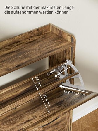 Шафа для взуття з 2 відкидними дверцятами, полиця для взуття в передпокій, вузька шафа-кіпер для взуття з 4 полицями, тумба для взуття з металевими ніжками, органайзер для взуття з дерева для стіни, 80x23,8x101,7 см, Білий (Коричневий)