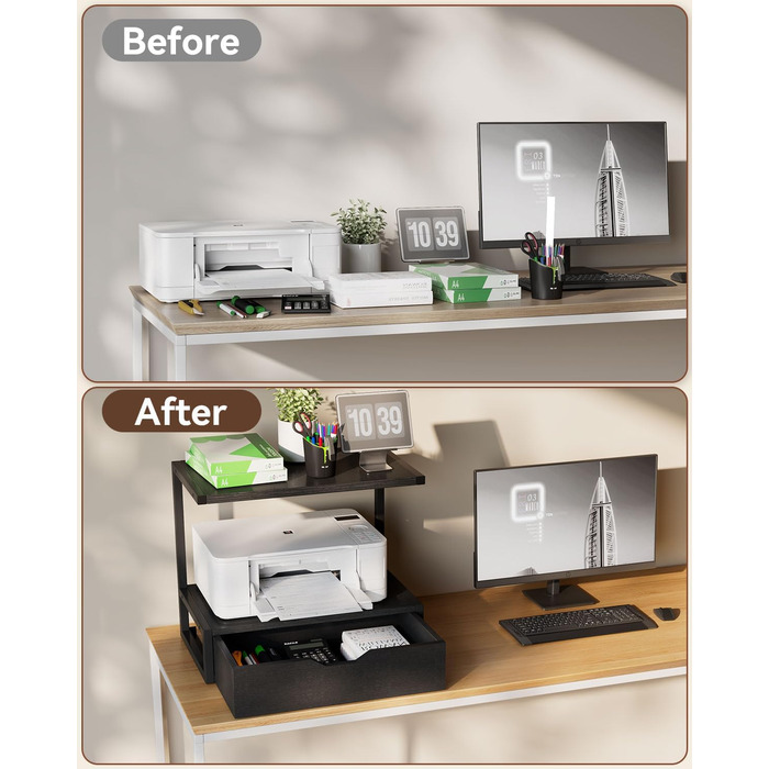 Підставка для принтера IBUYKE 2-ярусна, стіл з полицею, органайзер для офісу, чорний (TLJ015W)