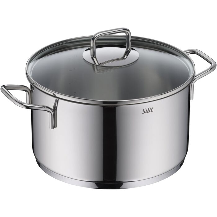 Набір кухонного посуду Silit Extra Cook: каструлі 16/20/24 см з кришками, ковшик 16 см, внутрішня шкала, широкий зливний край, придатний для миття в посудомийній машині, з нержавіючої сталі Crominox