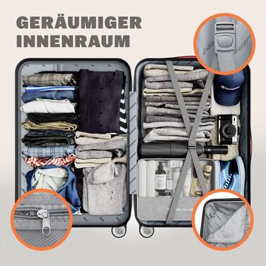 Набір валіз Monzana® 3шт Exopack з TSA замком, жорсткий корпус, M-L-XL, гелеві ручки, 4 колеса, підставка, ручний багаж, валіза для подорожей, колір шампань