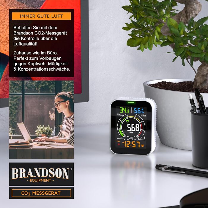 Вимірювач CO2 WiFi Brandson - Моніторинг якості повітря, датчик CO2, Tuya Smart Home, температура, вологість