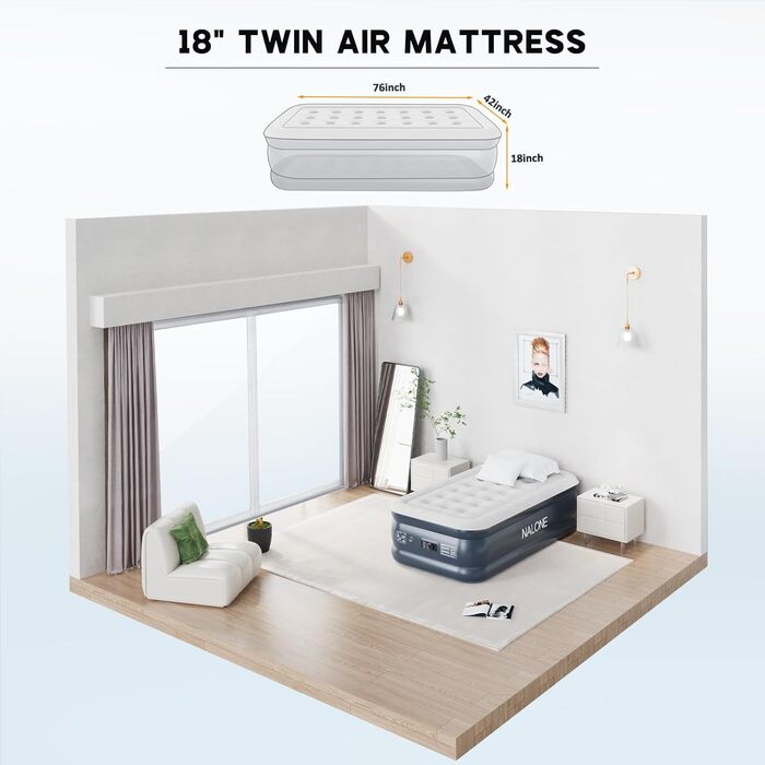 Надувний матрац NALONE для 2 осіб з самонадуваємою системою та вбудованим насосом, для кемпінгу та дому (Twin XL)