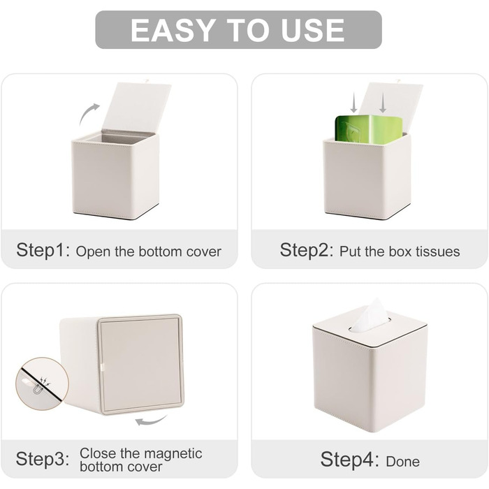 Склянка для серветок KINGFOM з PU шкіри, квадратна, для офісу/авто/дому (слонова кістка)