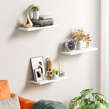 Набір полиць настінних OUDIE білі (3 шт), плаваючі полиці для вітальні, кухні, спальні, офісу, коридору 15x40x1.5 см