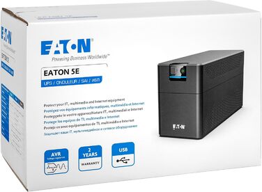 ДБЖ Eaton UPS 5E Gen2 700 DIN - лінійно-інтерактивне джерело безперебійного живлення - 5E700D - 700 ВА (2 розетки DIN, тиха, програмне забезпечення для вимкнення) (Франція, Німеччина, Італія, Іспанія та Великобританія, 900 ВА USB / presa IEC)