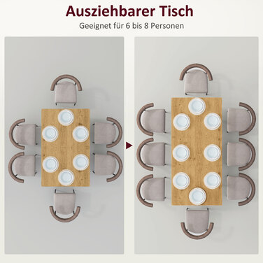 Розсувний обідній стіл, стіл-трансформер на 6-8 осіб, кухонний стіл із міцними сталевими ніжками