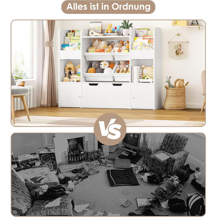 FOREHILL Дитяча полиця для іграшок та книжок, меблі для дитячої кімнати, полиця для дитячої з 2 ящиками на колесах, шафка для дитячих речей з 4 ящиками, 126x30x104 см (Білий/Рожевий)