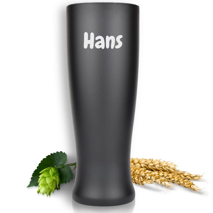Термокухоль для пива Milu Weizenbierglas 500 мл з нержавіючої сталі з кришкою, чорний (+гравірування) - подарунок для чоловіків, тата