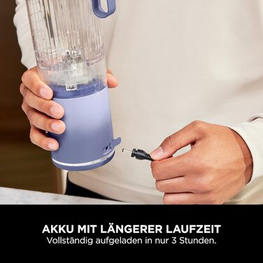 Портативний блендер Ninja Blast Max: 2 x 570 мл, акумуляторний, з чашею та кришкою, 3 функції, для смузі та протеїнових коктейлів, фіолетовий/сріблястий, BC251EULS