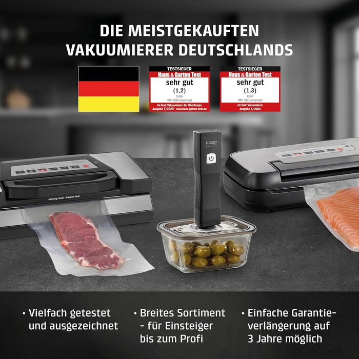 Вакууматор CASO VC10 для продуктів харчування, пристрій для вакуумування з 30 см швом та набором із 10 пакетів