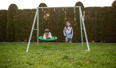 Гойдалка-гніздо для саду HyperMotion Storchennest з А-рамою, 2 місця, 150 кг, зелено-сіра (HYP1)