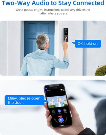 Відеодомофон з Wi-Fi, камера HD, 2.4G, нічне бачення, PIR-датчик руху, 2 камери, 2-сторонній аудіо, з бездротовим дзвінком