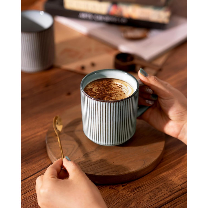 Набір тарілок Star 12 предметів для 4 осіб, керамічний посуд, стійкий до подряпин, для мікрохвильовки та посудомийної машини (димчастий синій, чашки 355 мл - 6 шт)