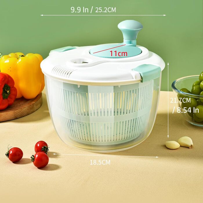 Салатниця-сушарка 5 л з кришкою, стійка до падінь та високих температур, для салатів, овочів та фруктів, безпечна, для вегетаріанців, придатна для миття в посудомийній машині