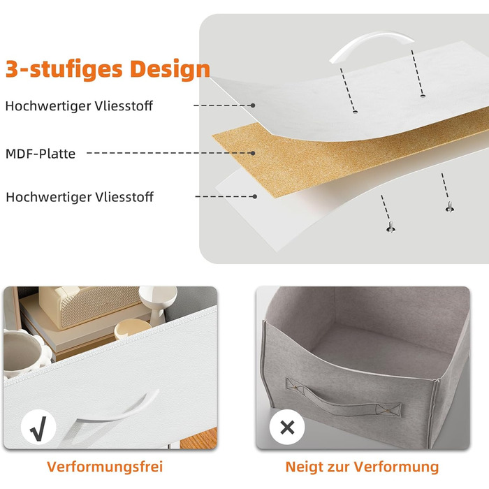 Тумбочка з шухлядами Somdot, тканинна тумбочка, біла тумбочка для спальні, вітальні, прихожої, 5 шухляд, 30x100x52.5 см