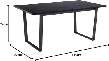AC Design Furniture Albert – обідній стіл для 6 осіб, 160x90 см, чорний мармур, металеві ніжки